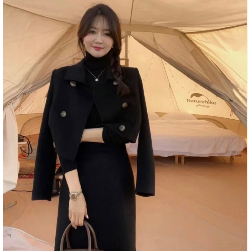 Set Dạ Tweed Áo Khoác Lửng Phối Cúc Kèm Chân Váy Đuôi Cá Siêu Tôn Dáng_Hàng Order QCCC