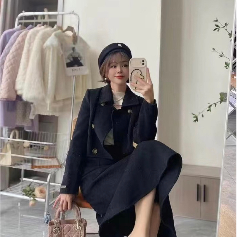 Set Dạ Tweed Áo Khoác Lửng Phối Cúc Kèm Chân Váy Đuôi Cá Siêu Tôn Dáng_Hàng Order QCCC