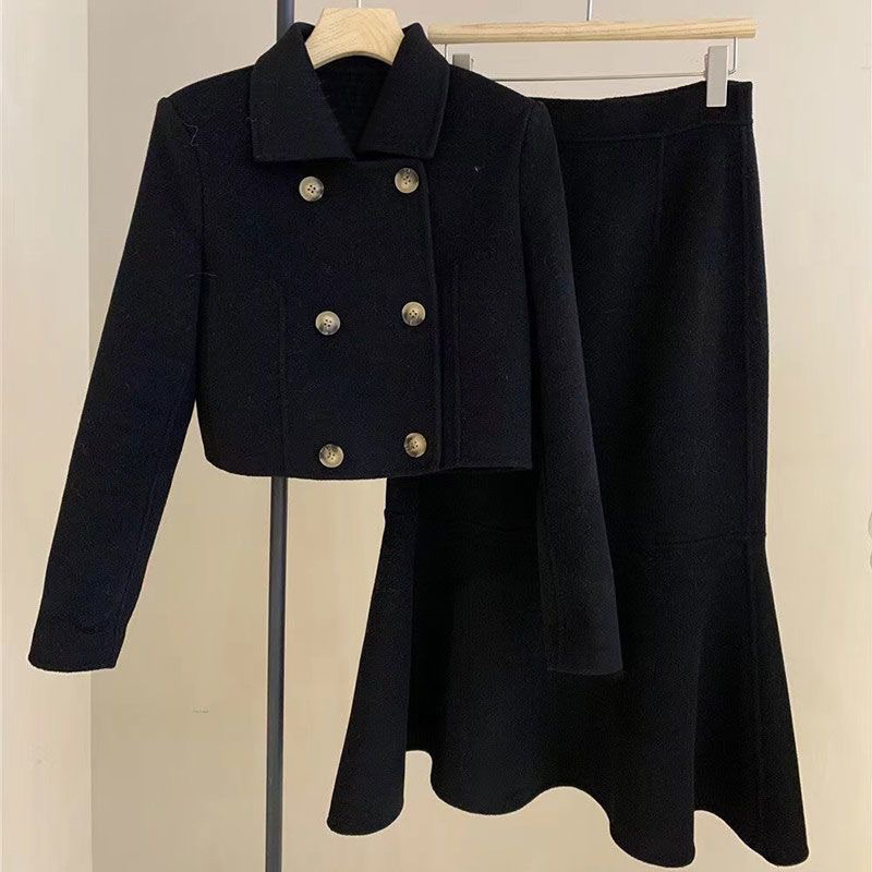 Set Dạ Tweed Áo Khoác Lửng Phối Cúc Kèm Chân Váy Đuôi Cá Siêu Tôn Dáng_Hàng Order QCCC