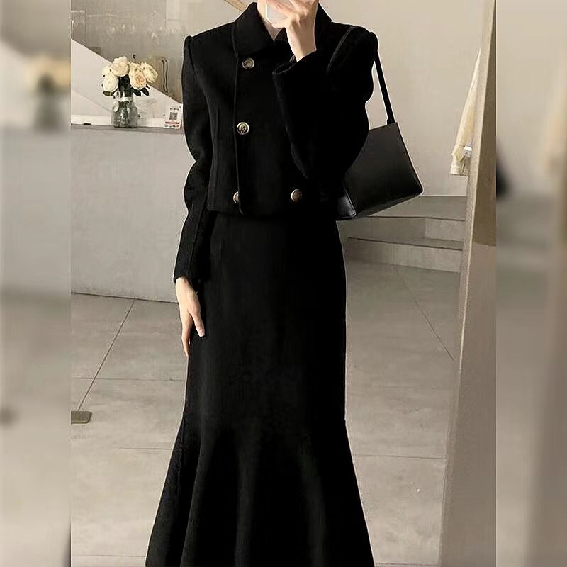 Set Dạ Tweed Áo Khoác Lửng Phối Cúc Kèm Chân Váy Đuôi Cá Siêu Tôn Dáng_Hàng Order QCCC