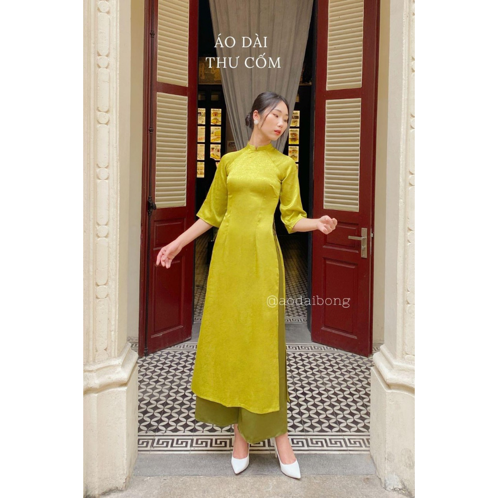 Áo Dài Cách Tân-Áo Dài Gấm Tơ Trơn Dáng Lỡ Mặc Cực Mát Sang Trọng Quý Phái