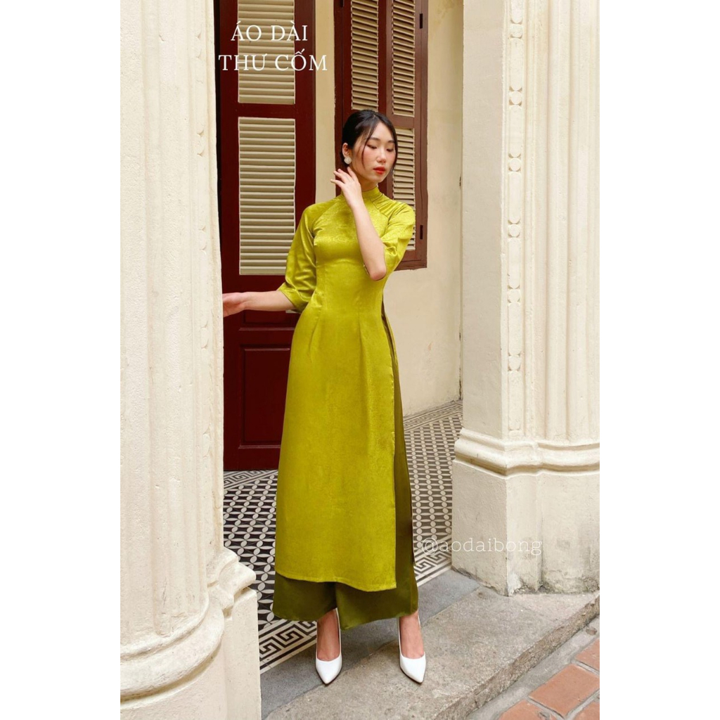Áo Dài Cách Tân-Áo Dài Gấm Tơ Trơn Dáng Lỡ Mặc Cực Mát Sang Trọng Quý Phái