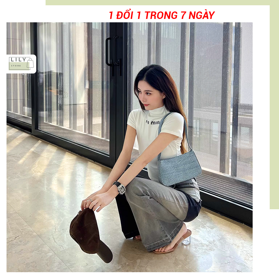 Áo croptop nữ cổ cao LILY, vải bozip co giãn 4 chiều ôm body tôn dáng in hình họa tiết CRT25