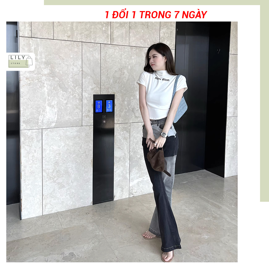 Áo croptop nữ cổ cao LILY, vải bozip co giãn 4 chiều ôm body tôn dáng in hình họa tiết CRT25