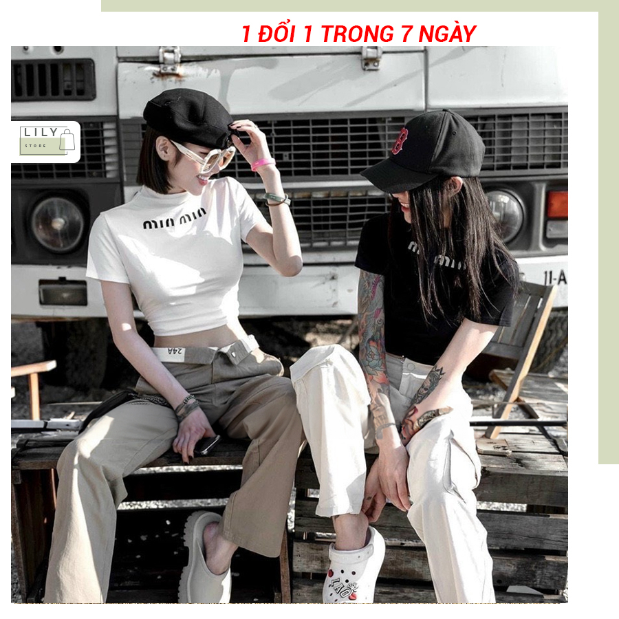 Áo croptop nữ cổ cao LILY, vải bozip co giãn 4 chiều ôm body tôn dáng in hình họa tiết CRT25