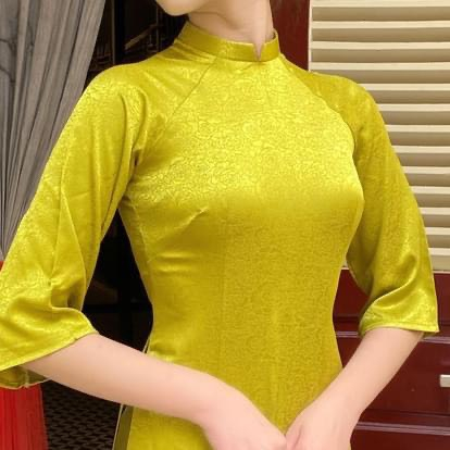 Áo Dài Cách Tân-Áo Dài Gấm Tơ Trơn Dáng Lỡ Mặc Cực Mát Sang Trọng Quý Phái