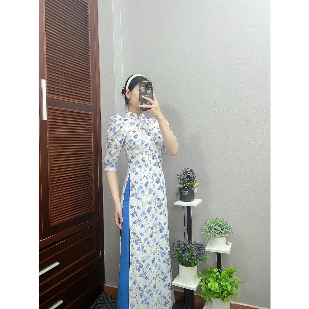 Áo Dài Truyền Thống-Áo Dài Hoa Nhí 4 Tà Siêu Xinh Thiết Kế Duyên Dáng Trẻ Trung Năng Động