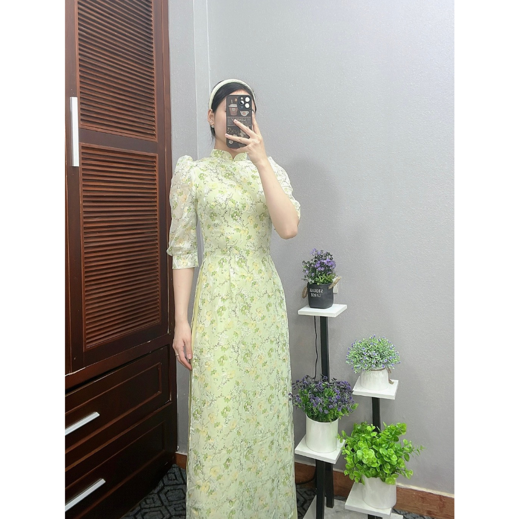 Áo Dài Truyền Thống-Áo Dài Hoa Nhí 4 Tà Siêu Xinh Thiết Kế Duyên Dáng Trẻ Trung Năng Động