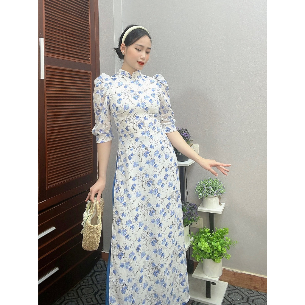 Áo Dài Truyền Thống-Áo Dài Hoa Nhí 4 Tà Siêu Xinh Thiết Kế Duyên Dáng Trẻ Trung Năng Động