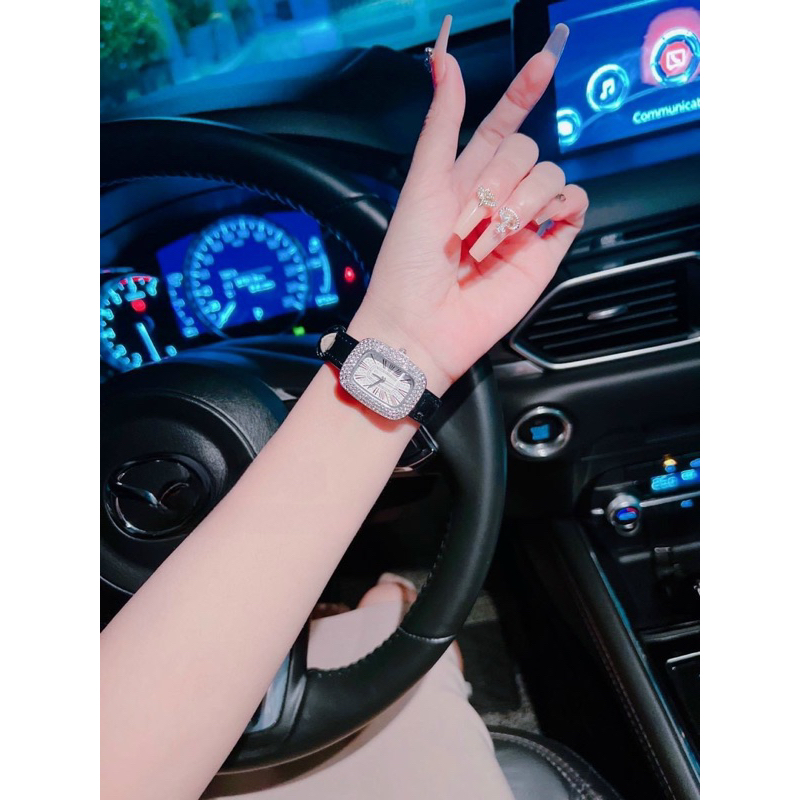 BUGI dây da trơn bóng viền đá