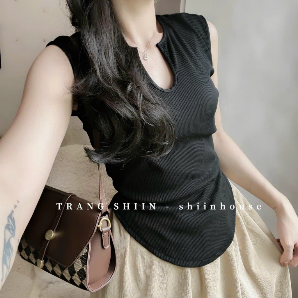 Sét váy nữ thời trang mặc đi chơi áo chất thun gân mát cổ tròn khoét ngực sát nách mix chân váy maxi xoè chất gân y sóng