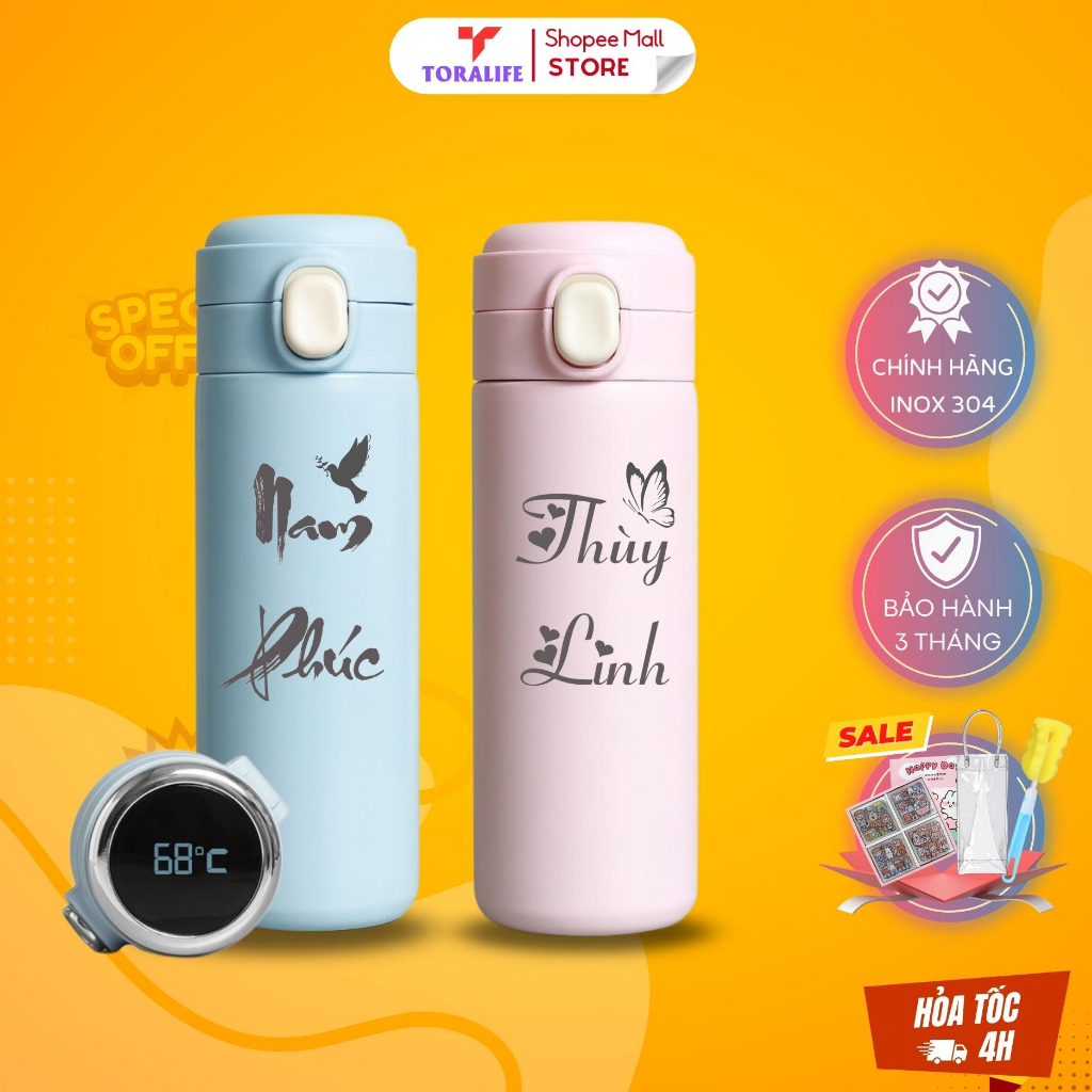 Bình Giữ Nhiệt Rato Life 420ml, Bình Nước Khắc tên Theo Yêu Cầu inox 304, tặng kèm sticker, cọ rửa, túi