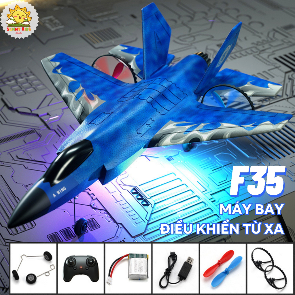 Máy bay chiến đấu F-35, Máy bay xốp điều khiển từ xa, vòng bảo vệ cánh, Pin sạc, khoảng cách bay hơn 100m - Sunny Kids