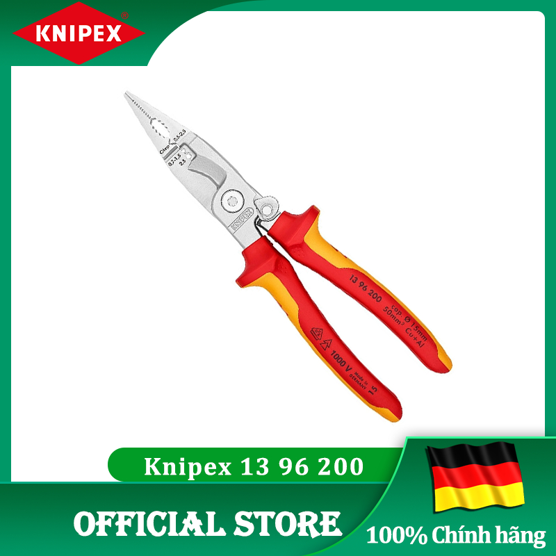 Kìm Tuốt Dây Điện/ Kìm Lắp Điện Đa Năng 200mm Cách Điện 1000 Volt Knipex 13 96 200 [chính hãng Đức/Germany giá rẻ]