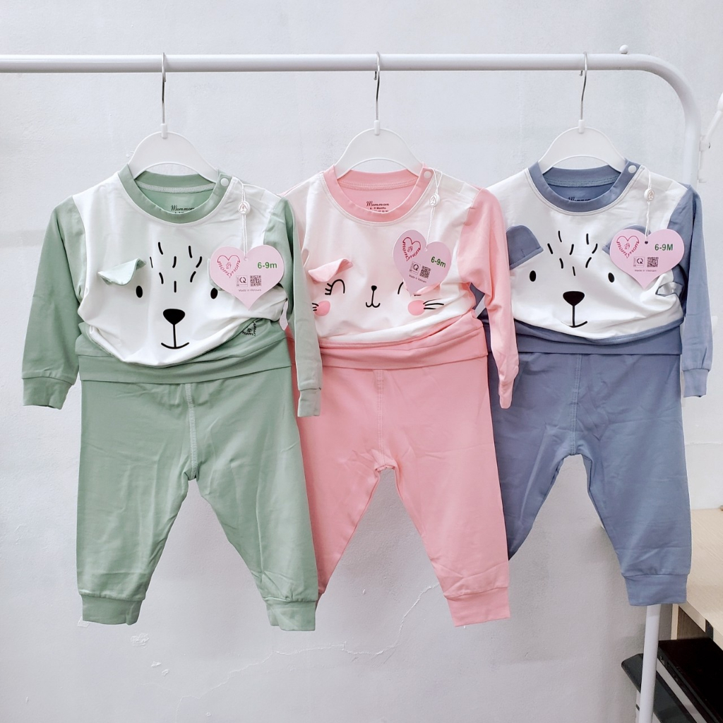 Bộ quần áo dài tay Mom Mom Avaler cổ tròn cúc vai điều hòa 4 mùa thu đông cotton modal bé trai bé gái 9m- 4 tuổi