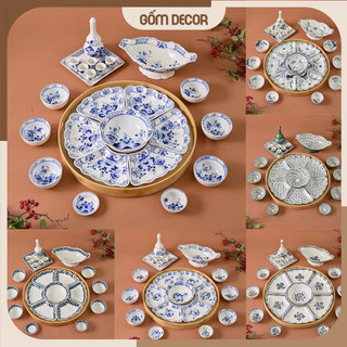 Bộ đồ ăn cúng gia tiên, set bát đĩa hoa mặt trời gốm bát tràng