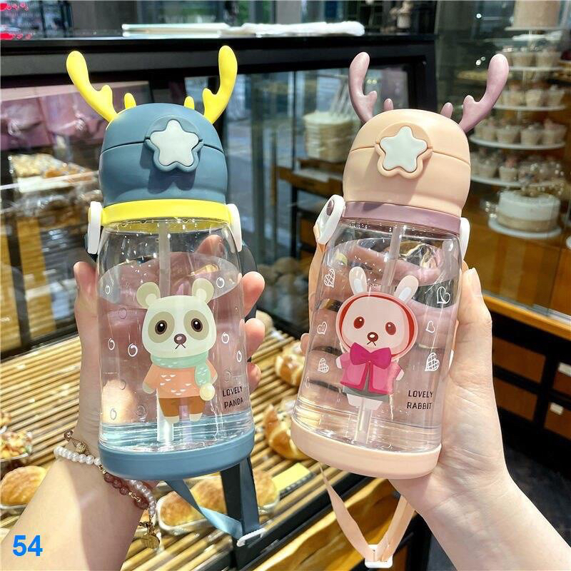 Bình Đựng Nước Bình Nước Goki Rudy 450ml dễ thương cho bé hàng Cao Cấp Chính Hãng Inochi Có Ống Hút