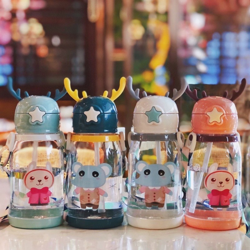 Bình Đựng Nước Bình Nước Goki Rudy 450ml dễ thương cho bé hàng Cao Cấp Chính Hãng Inochi Có Ống Hút