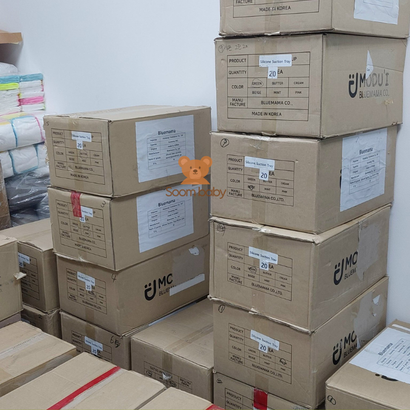 Yếm ăn dặm cho bé silicon cao cấp Bluemama Hàn Quốc yếm cho bé có máng hứng chống thấm, điều chỉnh được kích của từng bé