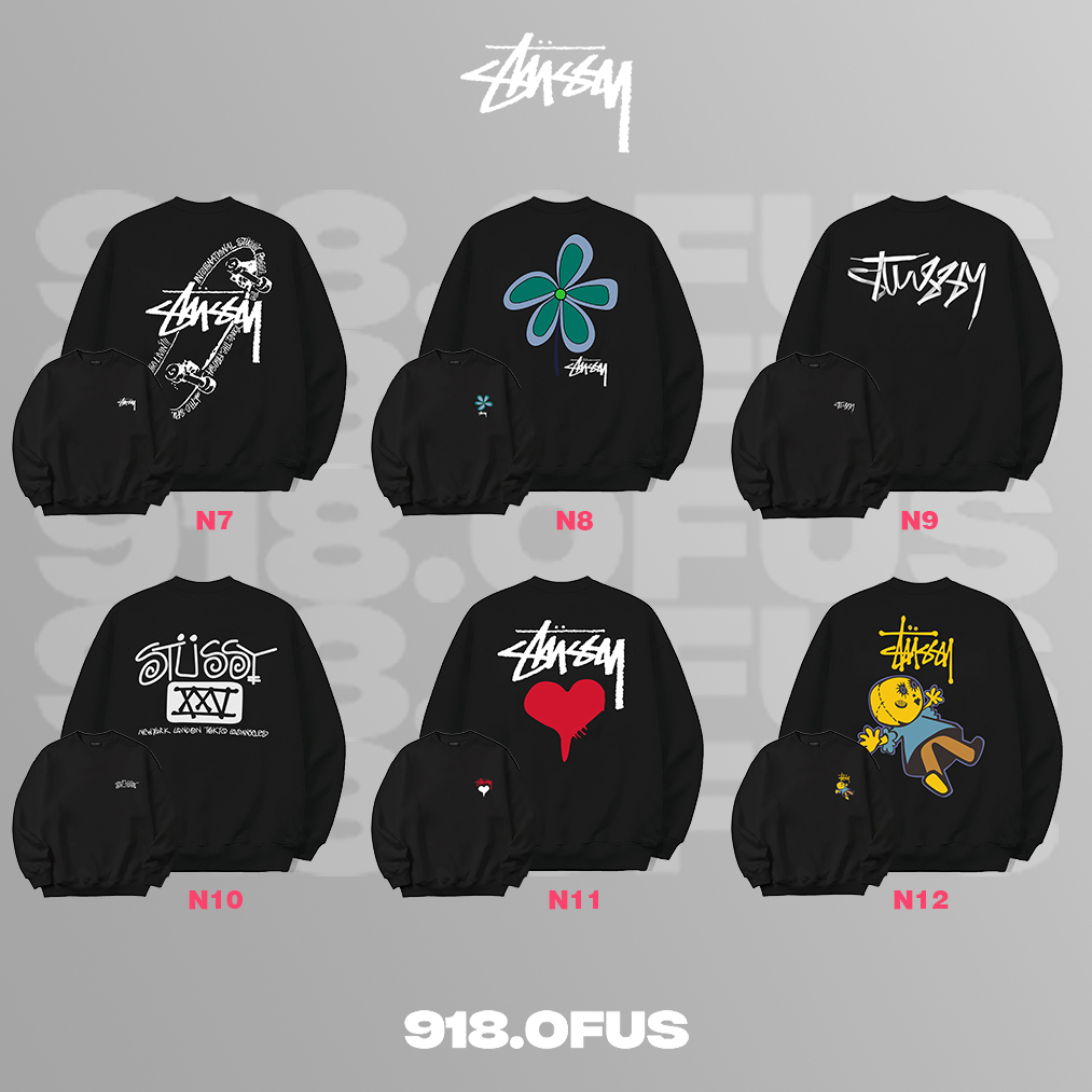 Áo sweater nỉ bông sttusy 20 mẫu unisex nam nữ form rộng chuẩn 918 Ofus
