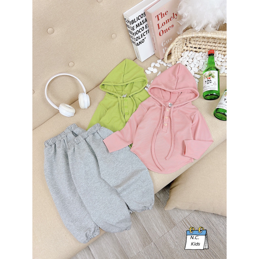 Bộ tăm mũ quần bom xám bé gái