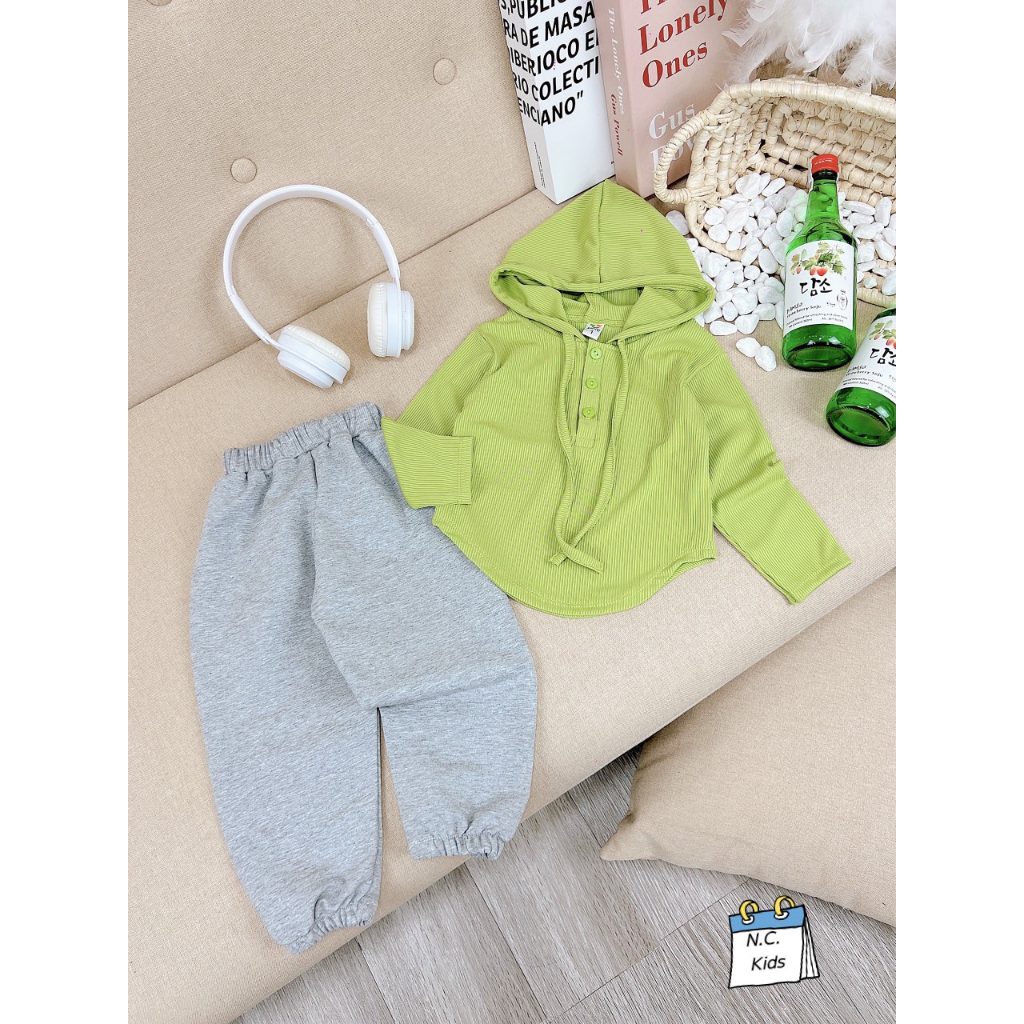 Bộ tăm mũ quần bom xám bé gái