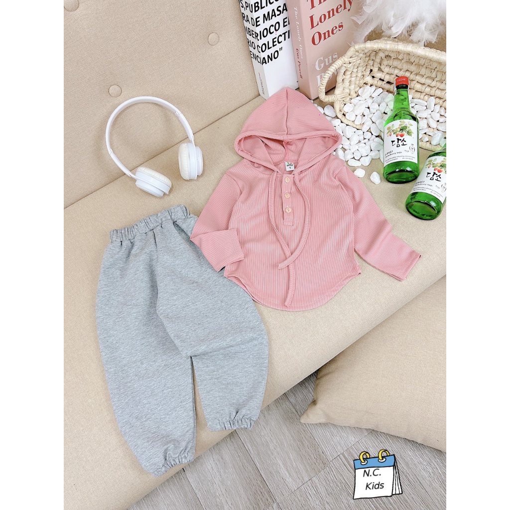 Bộ tăm mũ quần bom xám bé gái