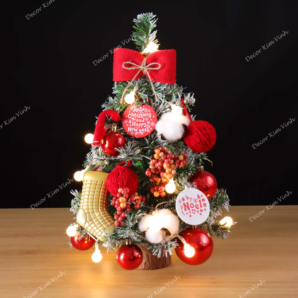 Cây Thông Hàn Quốc THQ03 Nơ Đỏ Trang Trí Giáng Sinh 40cm Kèm đèn
