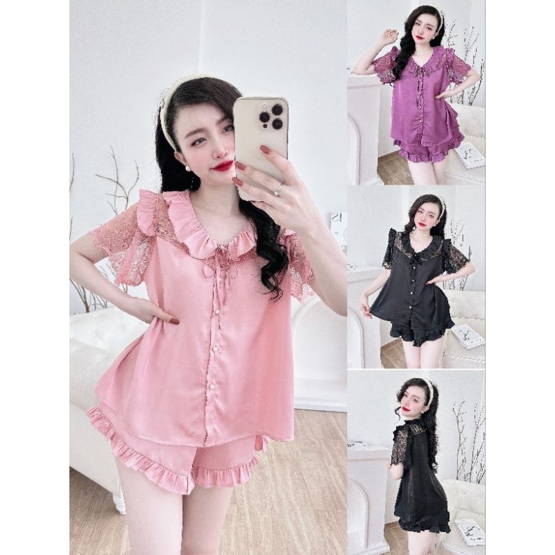 Bộ ngủ tiểu thư phối ren BIGSIZE lụa Latin cao cấp mềm mướt mát dễ thương nhiều màu