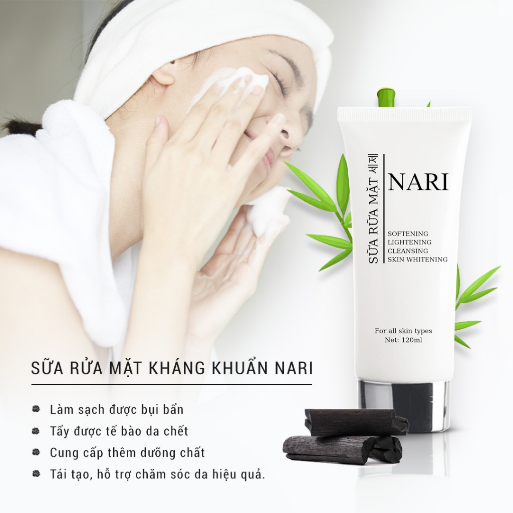 Sữa rửa mặt phiên bản cao cấp Nari dành cho da dầu da mụn da khô mọi loại da giúp sạch và dưỡng da trắng sáng tuýp 120ml