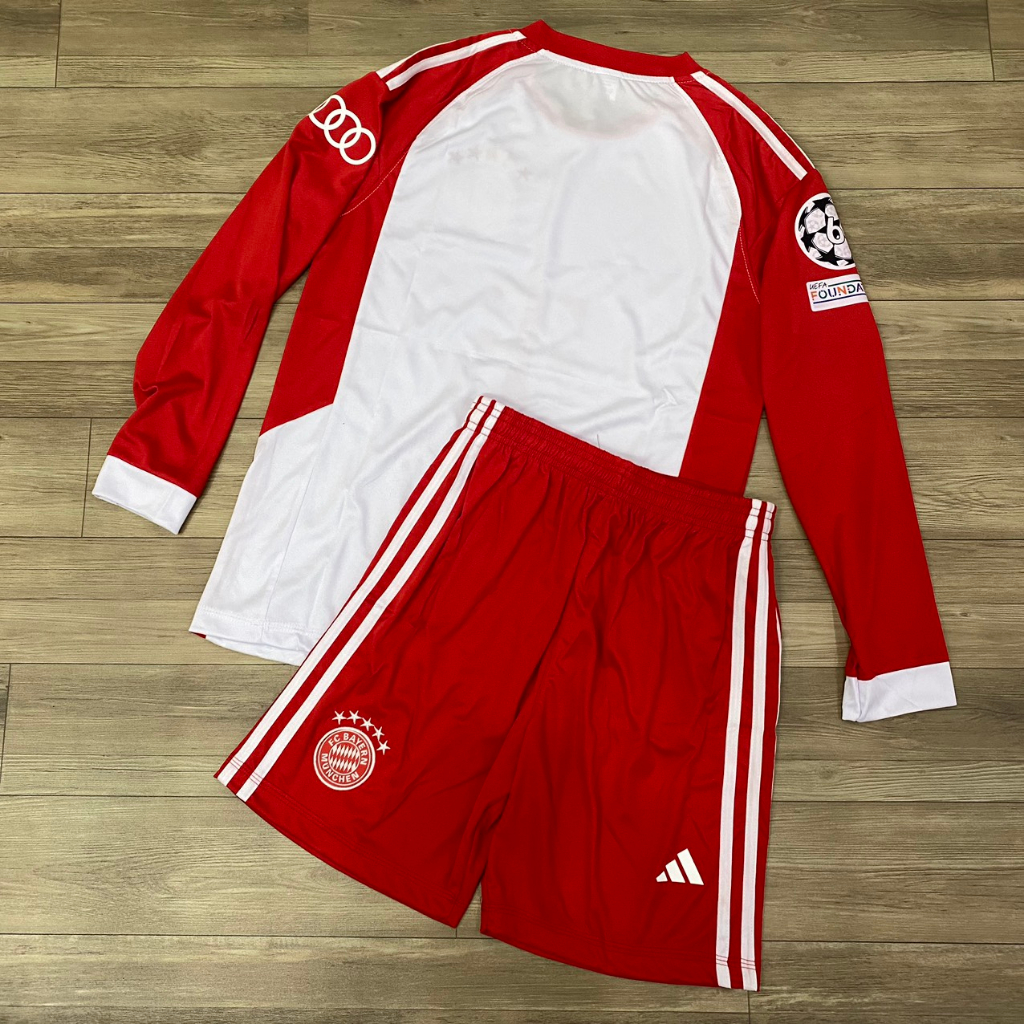 Bộ quần áo bóng đá Bayern trắng đỏ sân nhà DÀI TAY JP2024- FLG cup C1