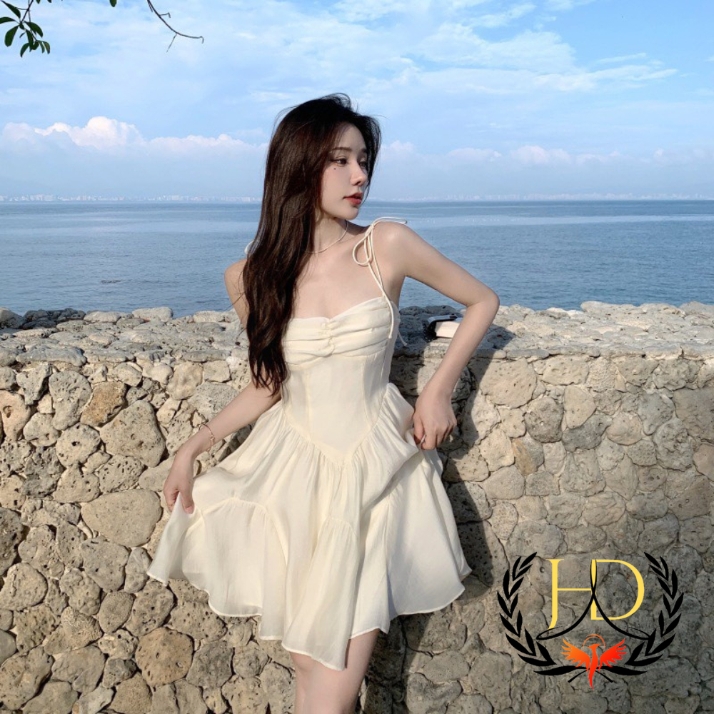 Váy 2 dây - Váy đi biển xếp ly ngực có mút ôm body cực xinh cho các nàng đi biển trong mùa hè này
