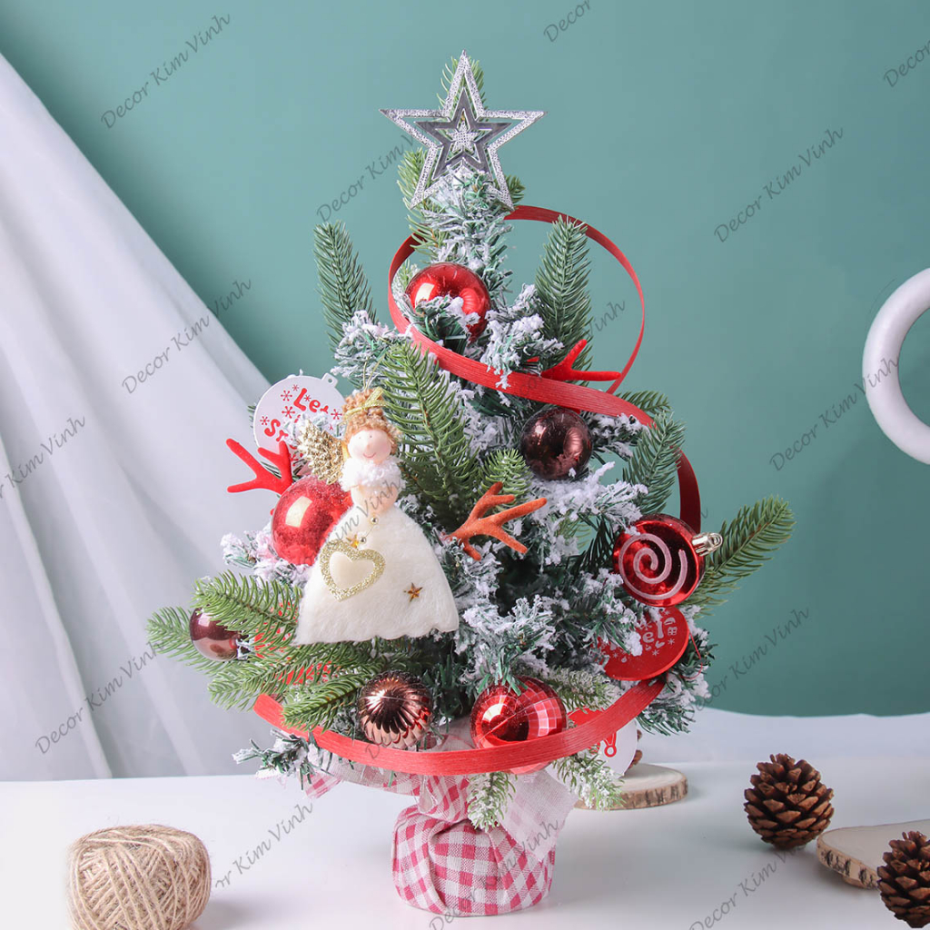 Cây Thông Hàn Quốc THQ15 45cm Dây Xoắn Trang Trí Giáng Sinh Kèm đèn