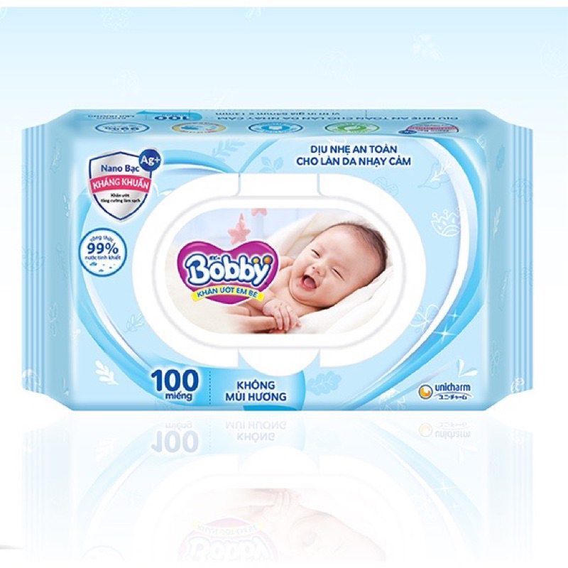 Thùng 16 Gói Khăn ướt Bobby không mùi 100 miếng/gói