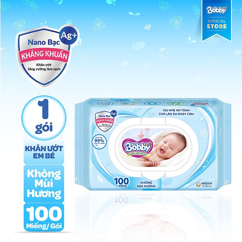 Thùng 16 Gói Khăn ướt Bobby không mùi 100 miếng/gói