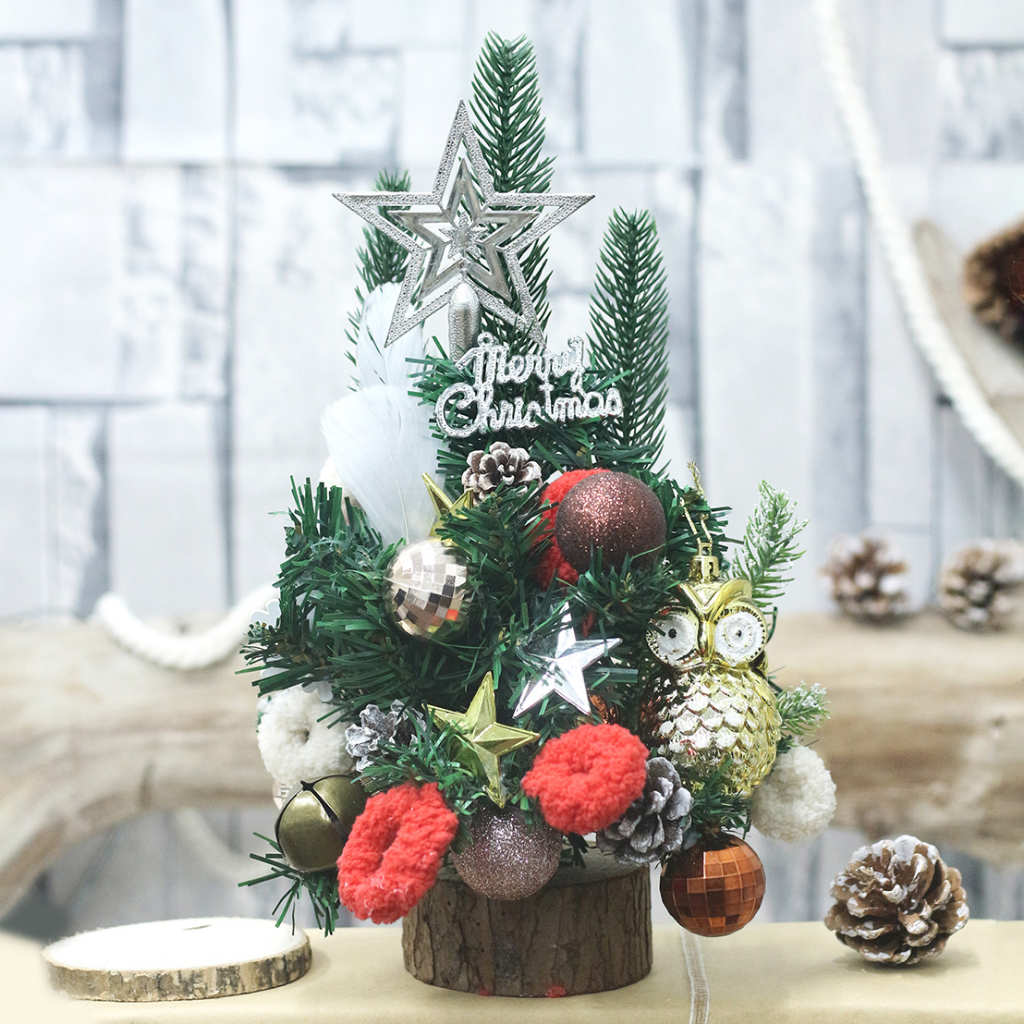 Cây Thông Noel Hàn Quốc THQ17 Chim cú 40cm Cây Thông Vintage Trang Trí Giáng Sinh Kèm đèn