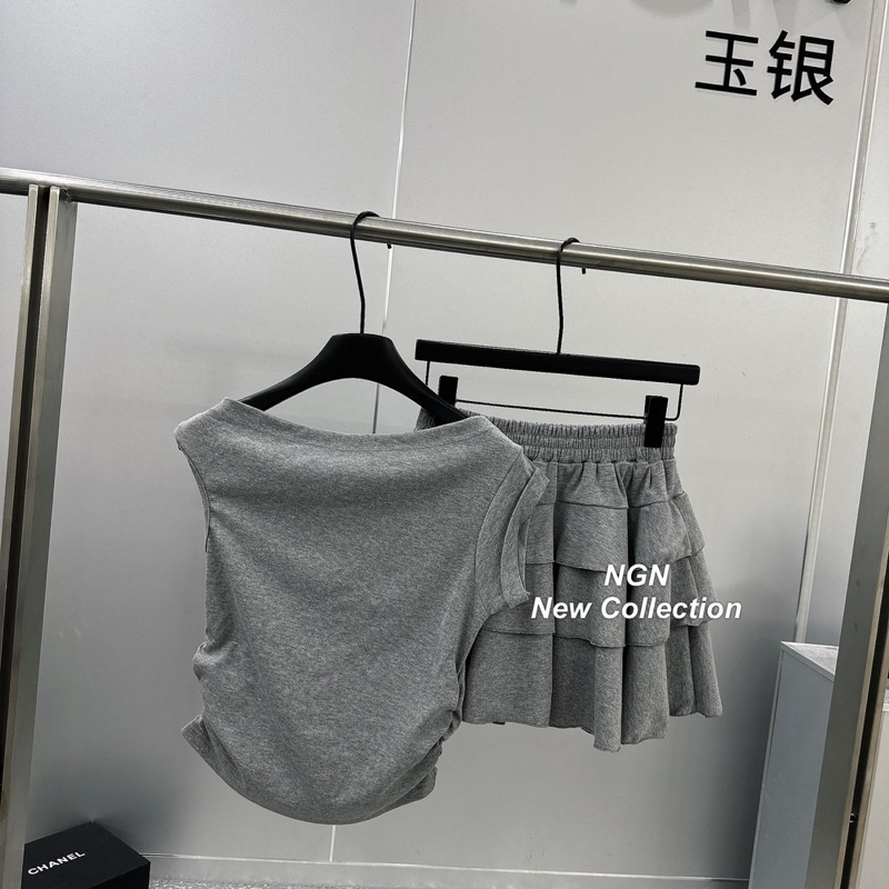 Set Áo Xoắn Vai Kèm Chân Váy Tầng NGN