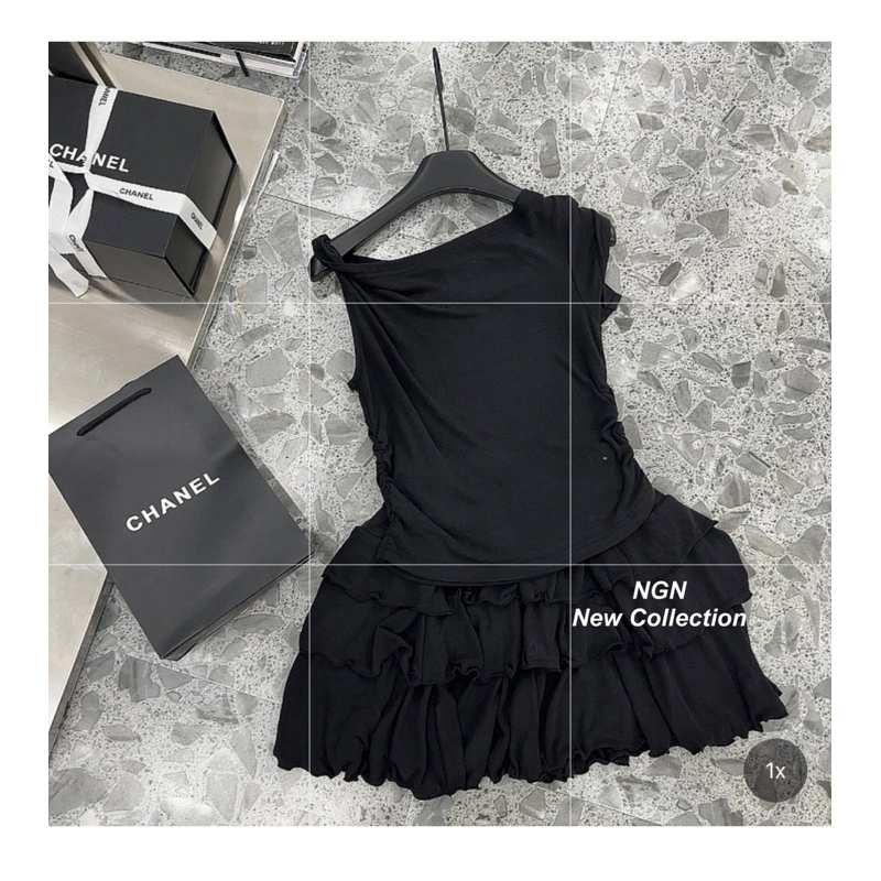 Set Áo Xoắn Vai Kèm Chân Váy Tầng NGN