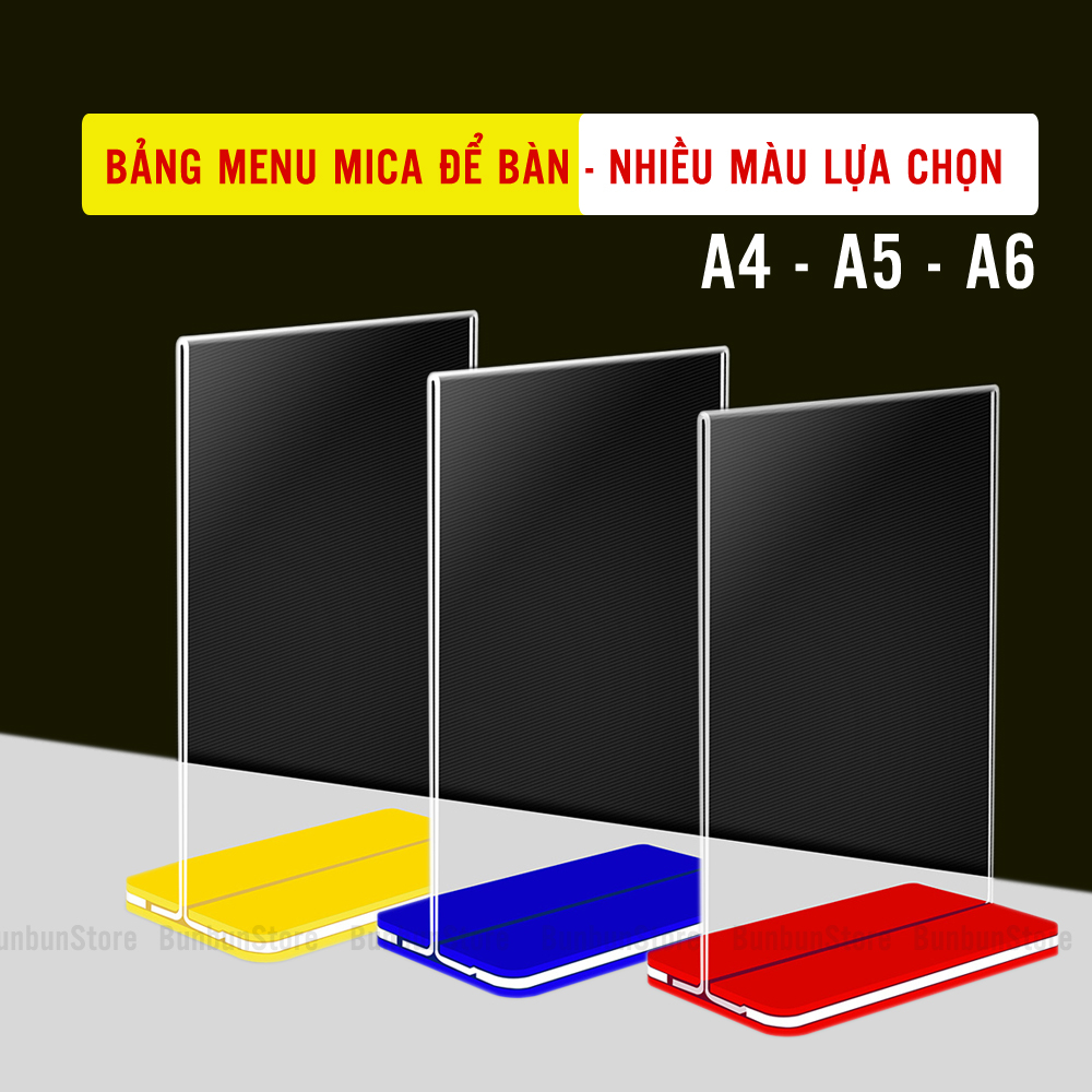 Bảng menu mica A4, A5, A6 để bàn, Mica trong suốt, dầy chắc chắn, Bao đổi trả miễn phí