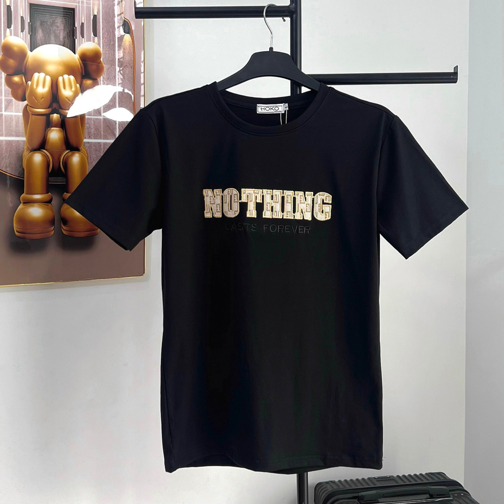 Áo Phông Nam Cổ tròn thêu chữ Nothing, vải cotton mịn co dãn thoáng mát.........................................