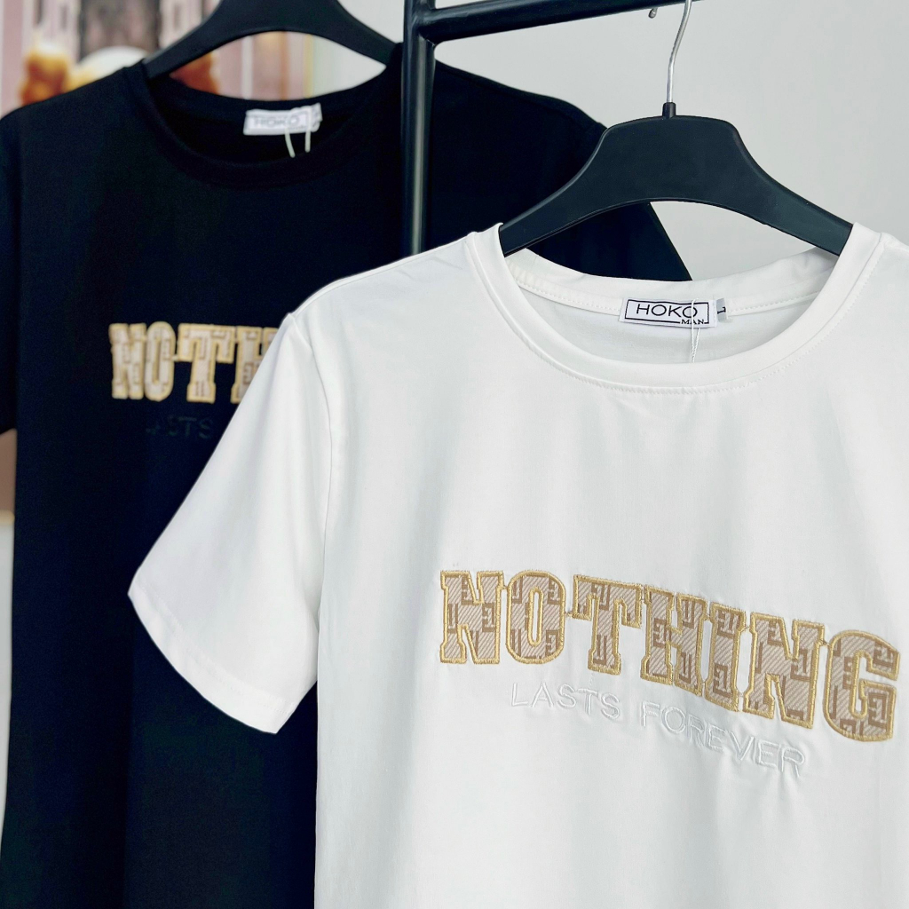 Áo Phông Nam Cổ tròn thêu chữ Nothing, vải cotton mịn co dãn thoáng mát.........................................