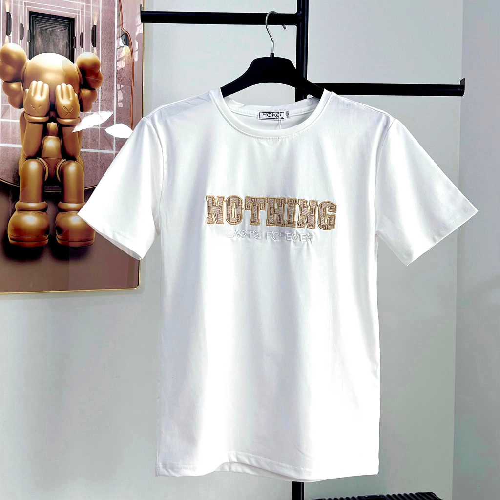 Áo Phông Nam Cổ tròn thêu chữ Nothing, vải cotton mịn co dãn thoáng mát.........................................