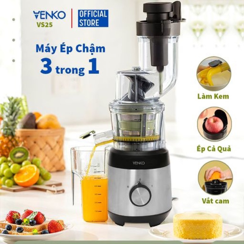 Máy ép chậm venko vs25 - máy ép trái cây kiêm vắt cam - Bảo hành 12 tháng