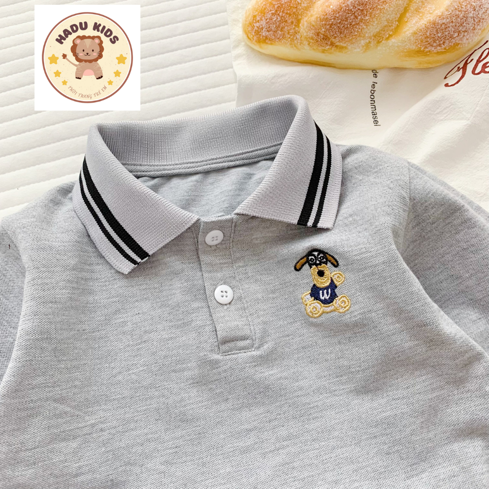 Áo dài tay cho bé, áo polo dài tay bé trai chất POLO xịn THÊU GẤU dễ thương, đường may đẹp - HADU KIDS 11 - 27kg