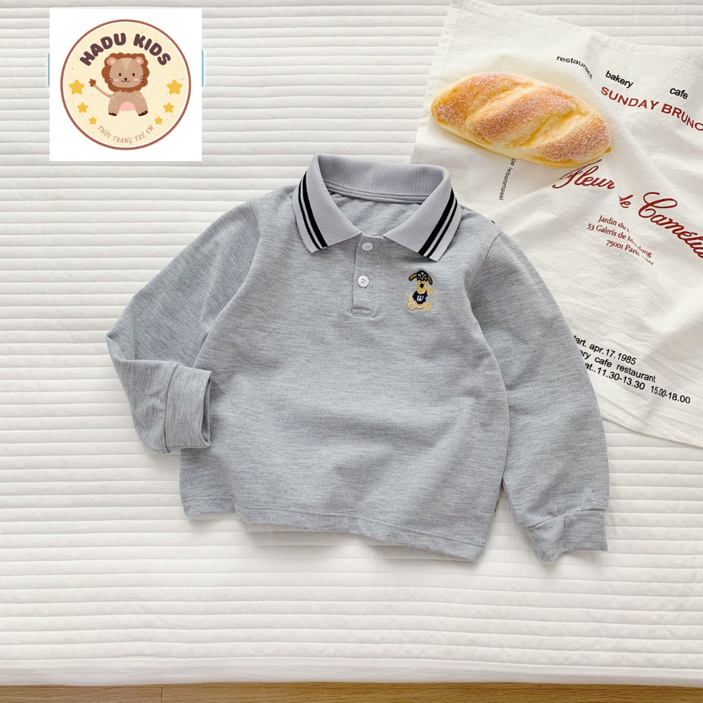 Áo dài tay cho bé, áo polo dài tay bé trai chất POLO xịn THÊU GẤU dễ thương, đường may đẹp - HADU KIDS 11 - 27kg