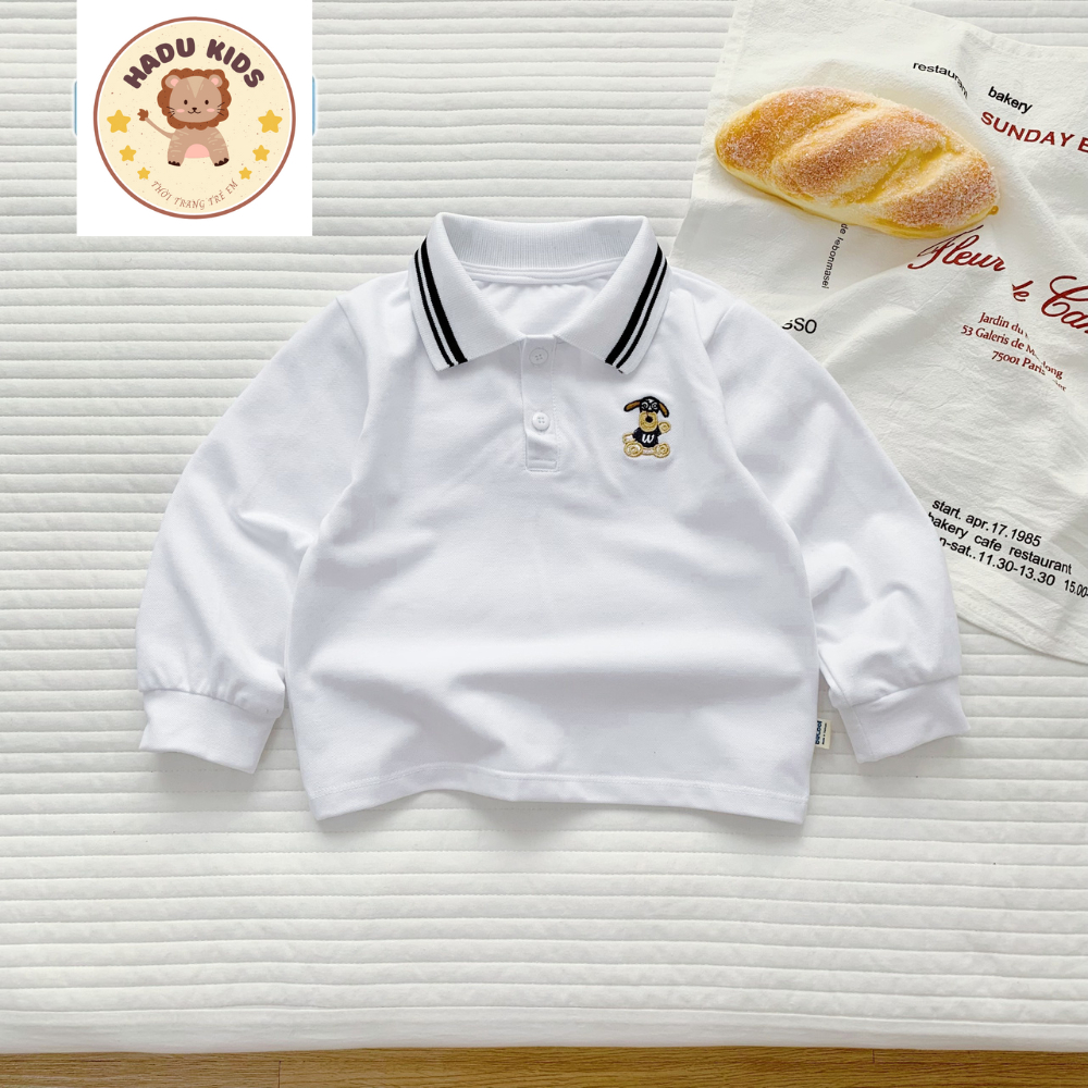 Áo dài tay cho bé, áo polo dài tay bé trai chất POLO xịn THÊU GẤU dễ thương, đường may đẹp - HADU KIDS 11 - 27kg