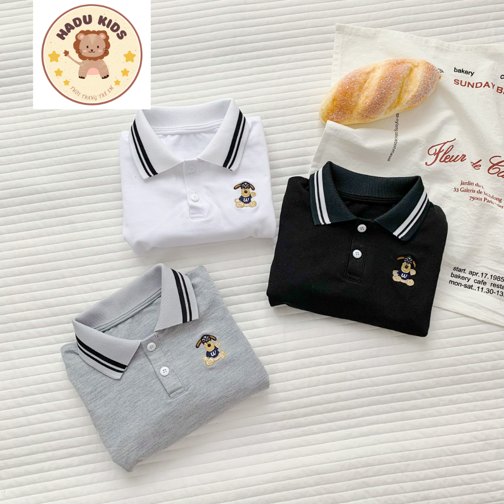 Áo dài tay cho bé, áo polo dài tay bé trai chất POLO xịn THÊU GẤU dễ thương, đường may đẹp - HADU KIDS 11 - 27kg