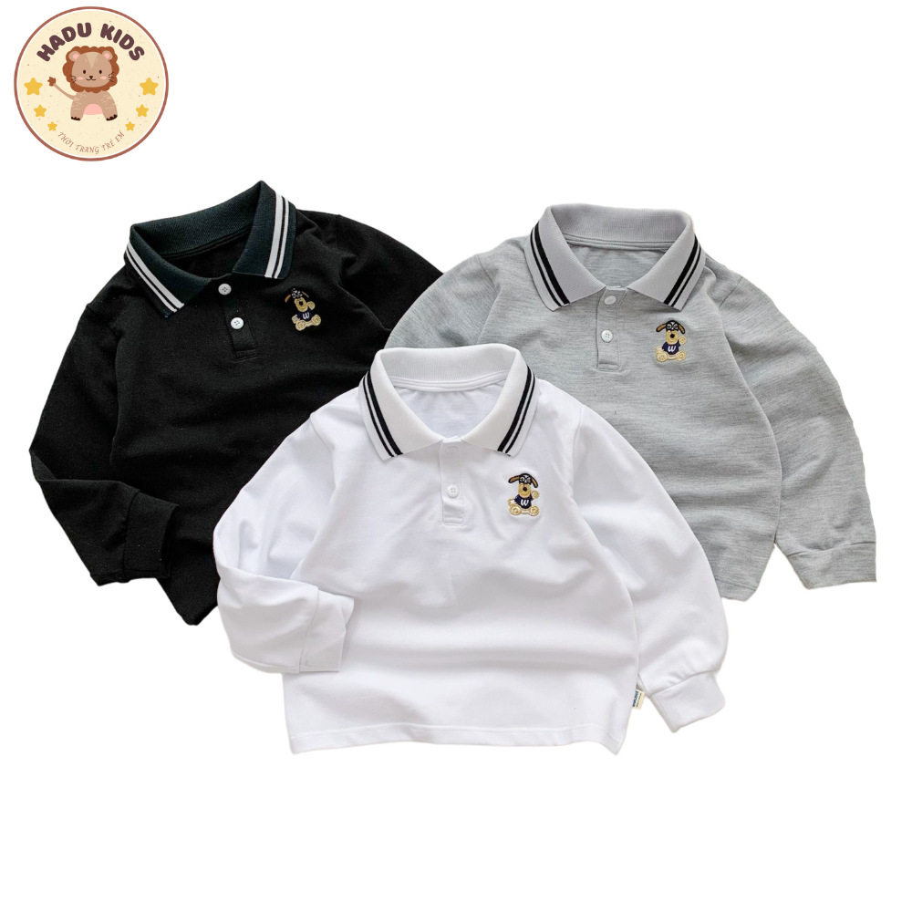 Áo dài tay cho bé, áo polo dài tay bé trai chất POLO xịn THÊU GẤU dễ thương, đường may đẹp - HADU KIDS 11 - 27kg