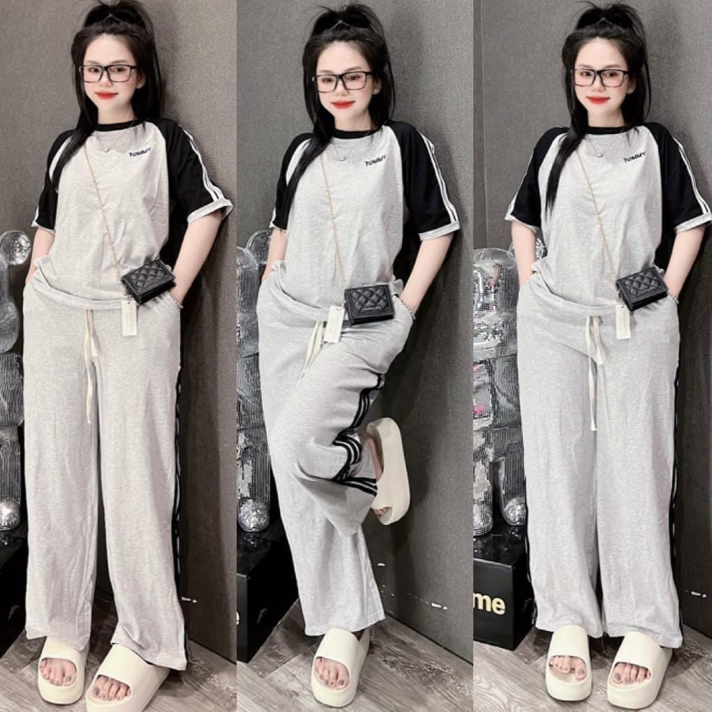 ĐỒ BỘ NỮ BIGSIZE SÉT BỘ DÀI SUÔNG THÊU CHỮ TOMWY VẢI THUN TĂM LẠNH SIÊU THOÁNG MÁT