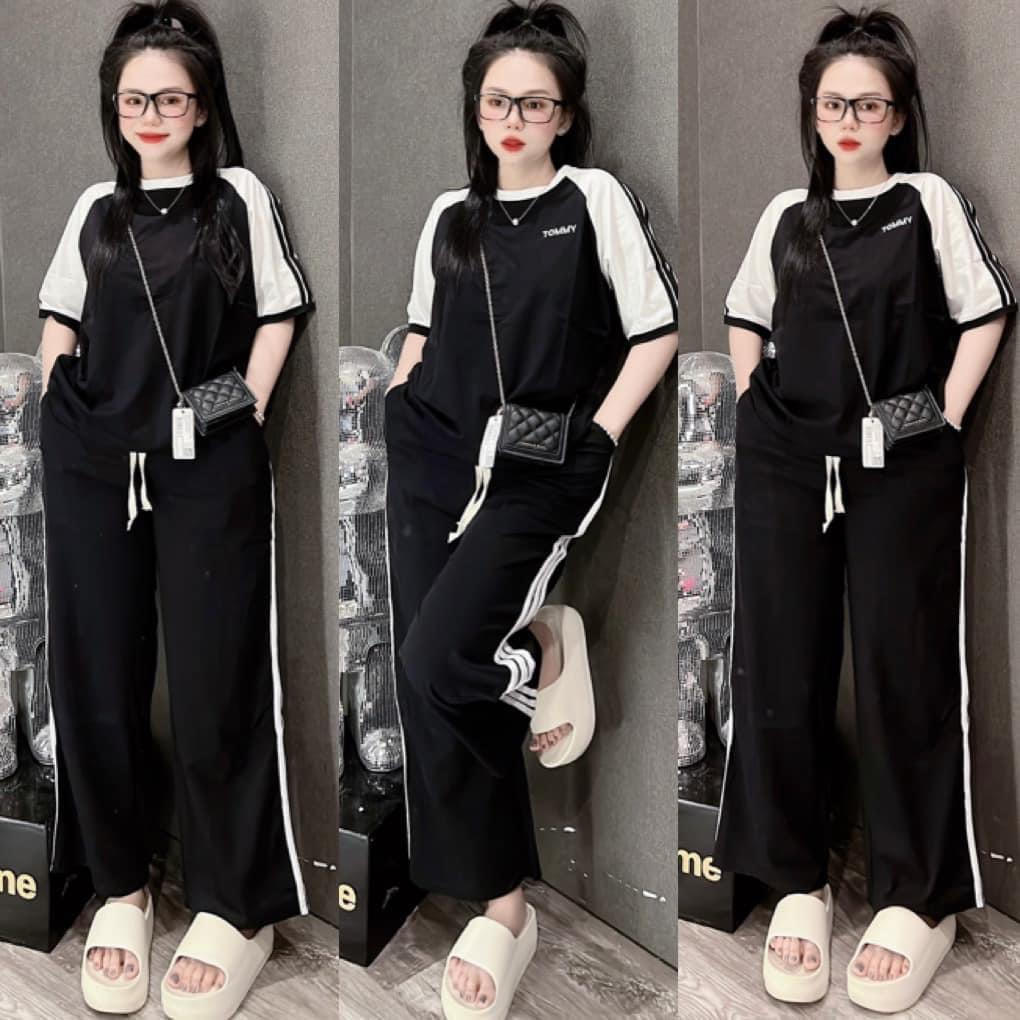 ĐỒ BỘ NỮ BIGSIZE SÉT BỘ DÀI SUÔNG THÊU CHỮ TOMWY VẢI THUN TĂM LẠNH SIÊU THOÁNG MÁT